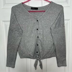 Brit & Bri Cardigan Buttoned Tie-Front Grey Size Medium